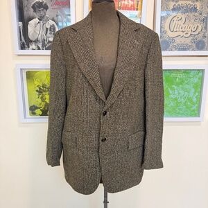 🤎 Vintage 80s Green Brown Tweed Wool Blazer 🤎